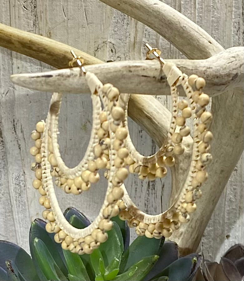 Wood Bead Double Hoop Earrings