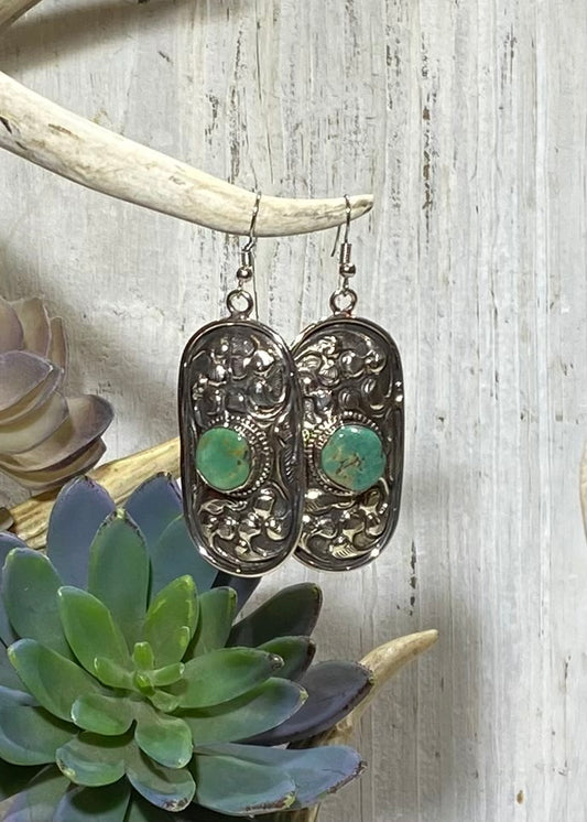 Oval Turquoise & Silver Earrings