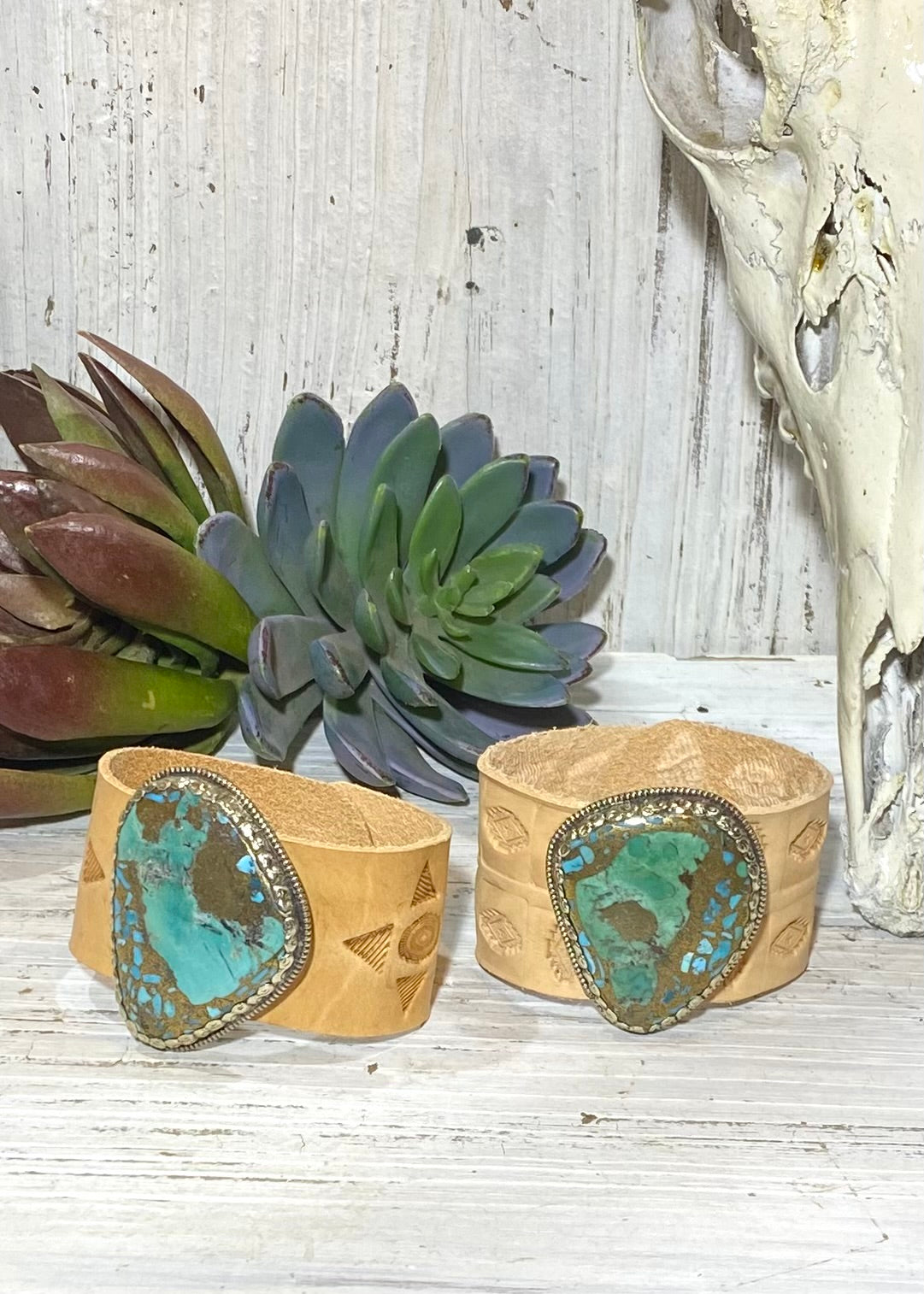 Bronze & Turquoise Leather Cuff
