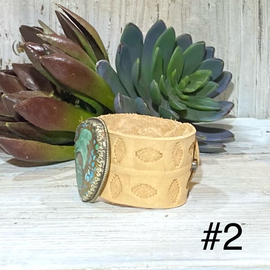 Bronze & Turquoise Leather Cuff