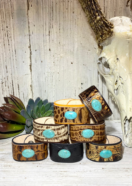 Leather on Leather Turquoise Cuff