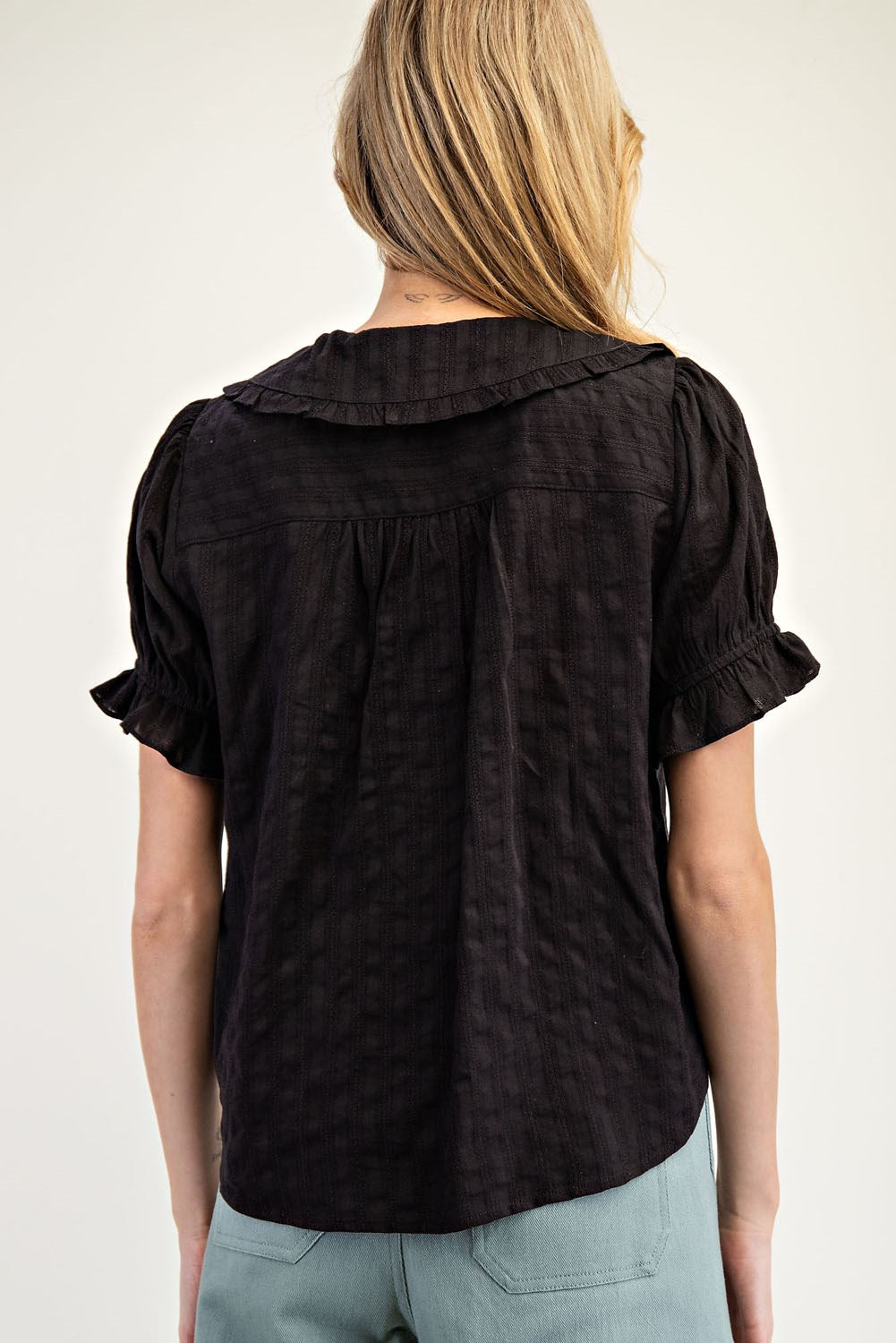 Round Collar Button Down Blouse