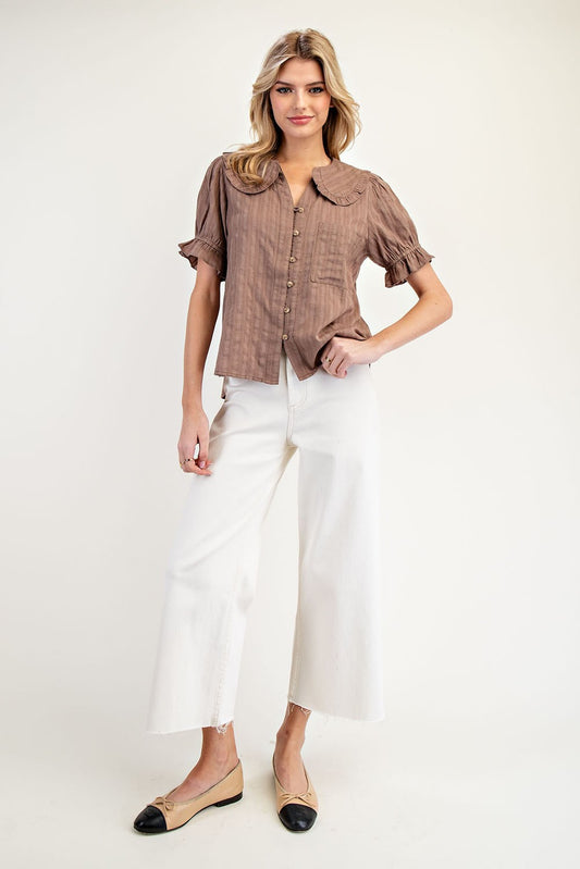 Round Collar Button Down Blouse