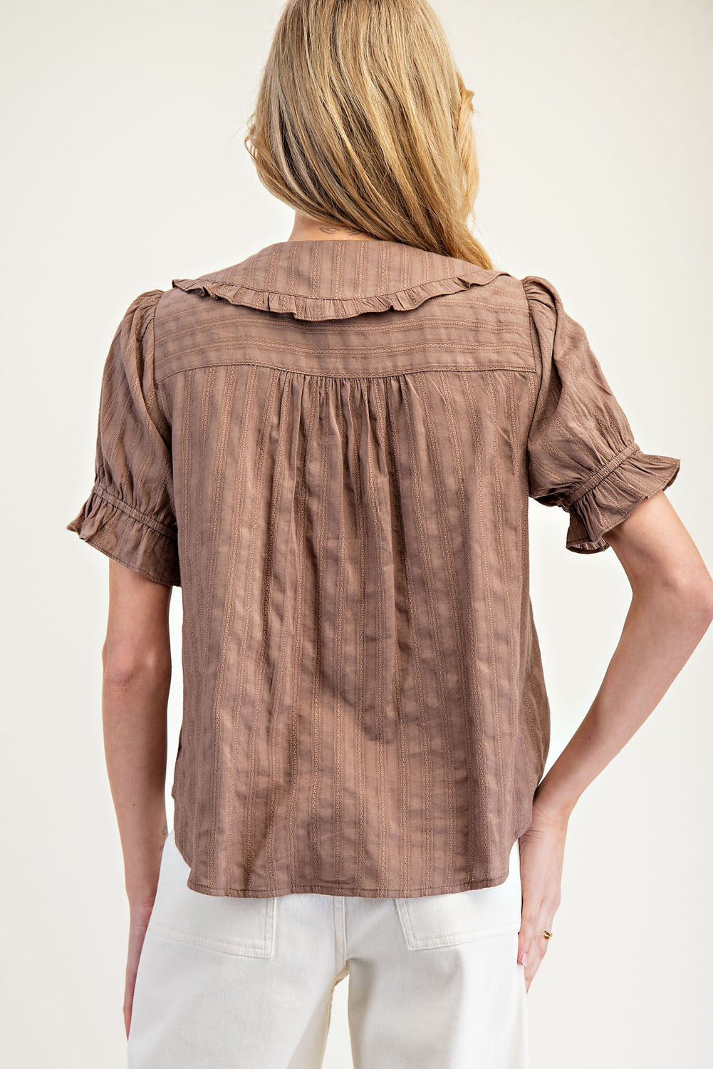 Round Collar Button Down Blouse