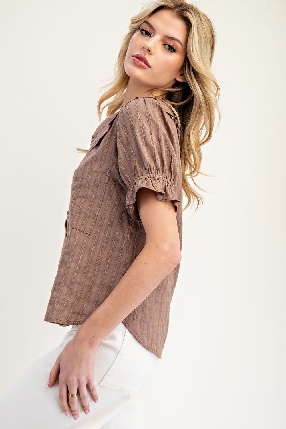 Round Collar Button Down Blouse