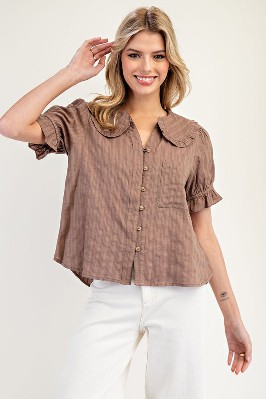 Round Collar Button Down Blouse