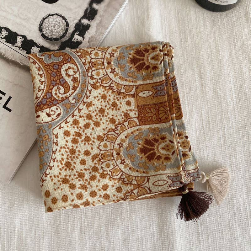 Retro-Print Fringed Pendant Scarf Headscarf