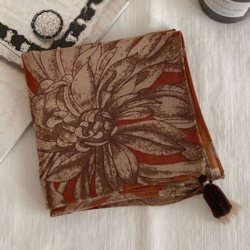 Retro-Print Fringed Pendant Scarf Headscarf