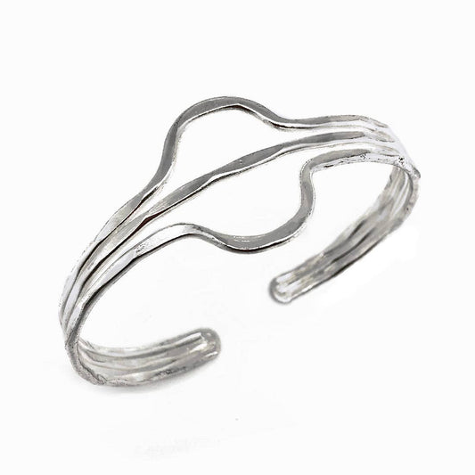 Silver Plated Adjustable Cuff Bracelet - Two Half Circles