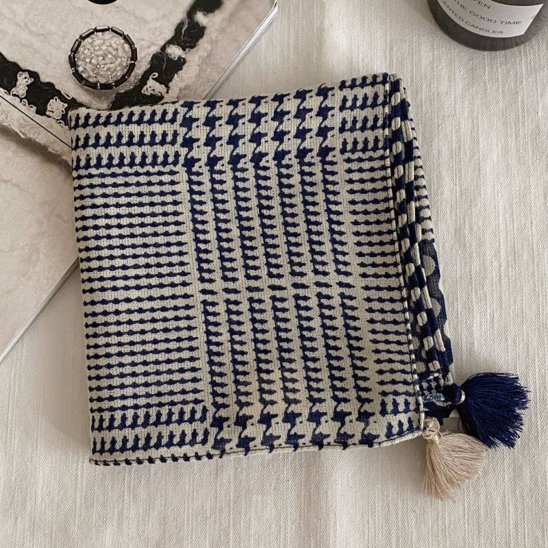 Retro-Print Fringed Pendant Scarf Headscarf