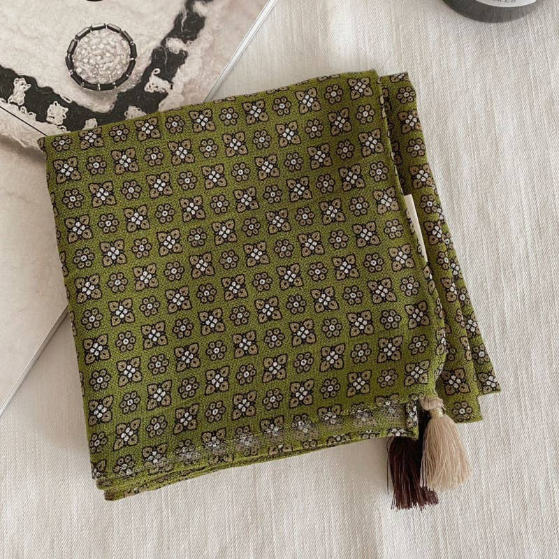Retro-Print Fringed Pendant Scarf Headscarf