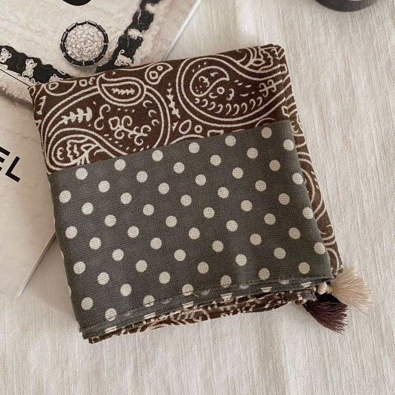 Retro-Print Fringed Pendant Scarf Headscarf
