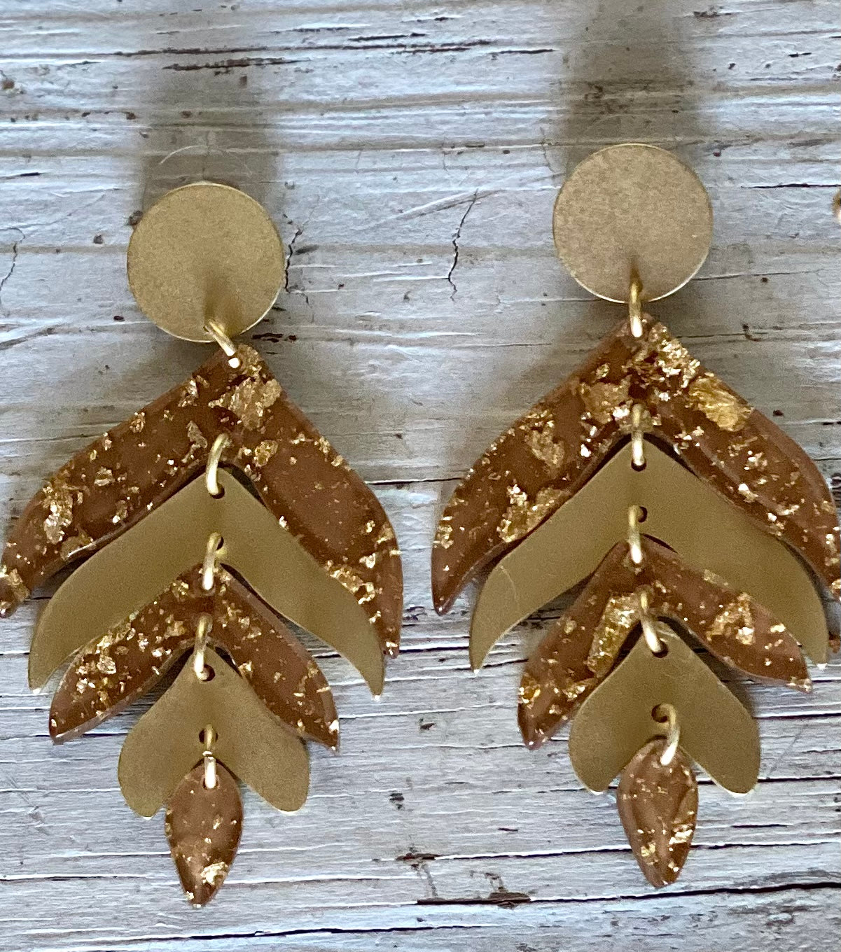 Gold & Lucite Leaf Earrings