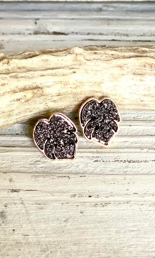 Leaf Druzy Stud Earrings