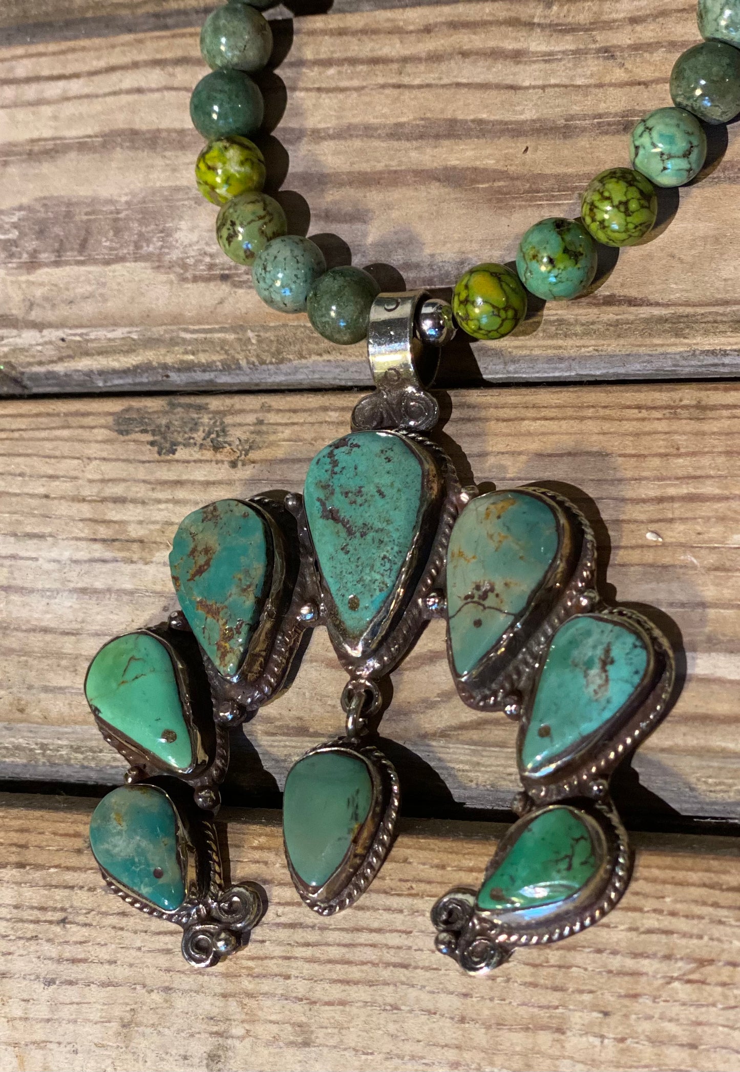 Green Turquoise Squash Blossom Necklace