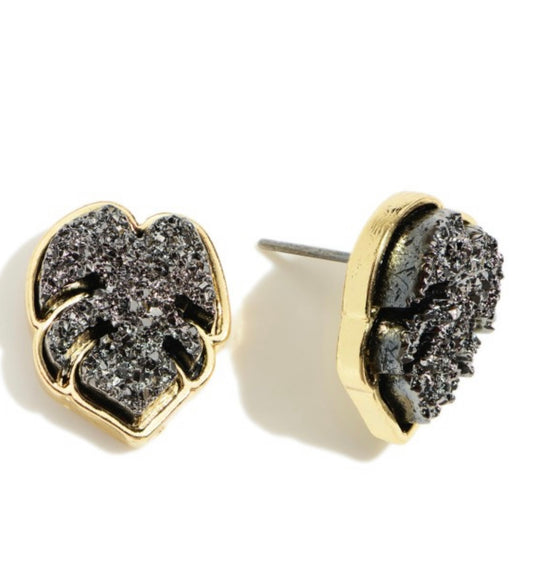 Leaf Druzy Stud Earrings