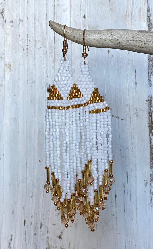 Gold & White Seed Bead Earrings