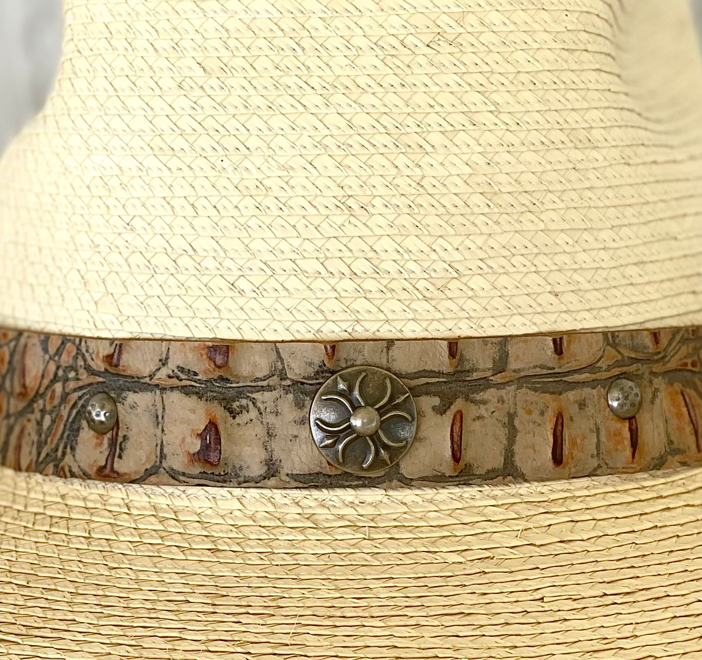 Croc Leather Hatband Silver Detail