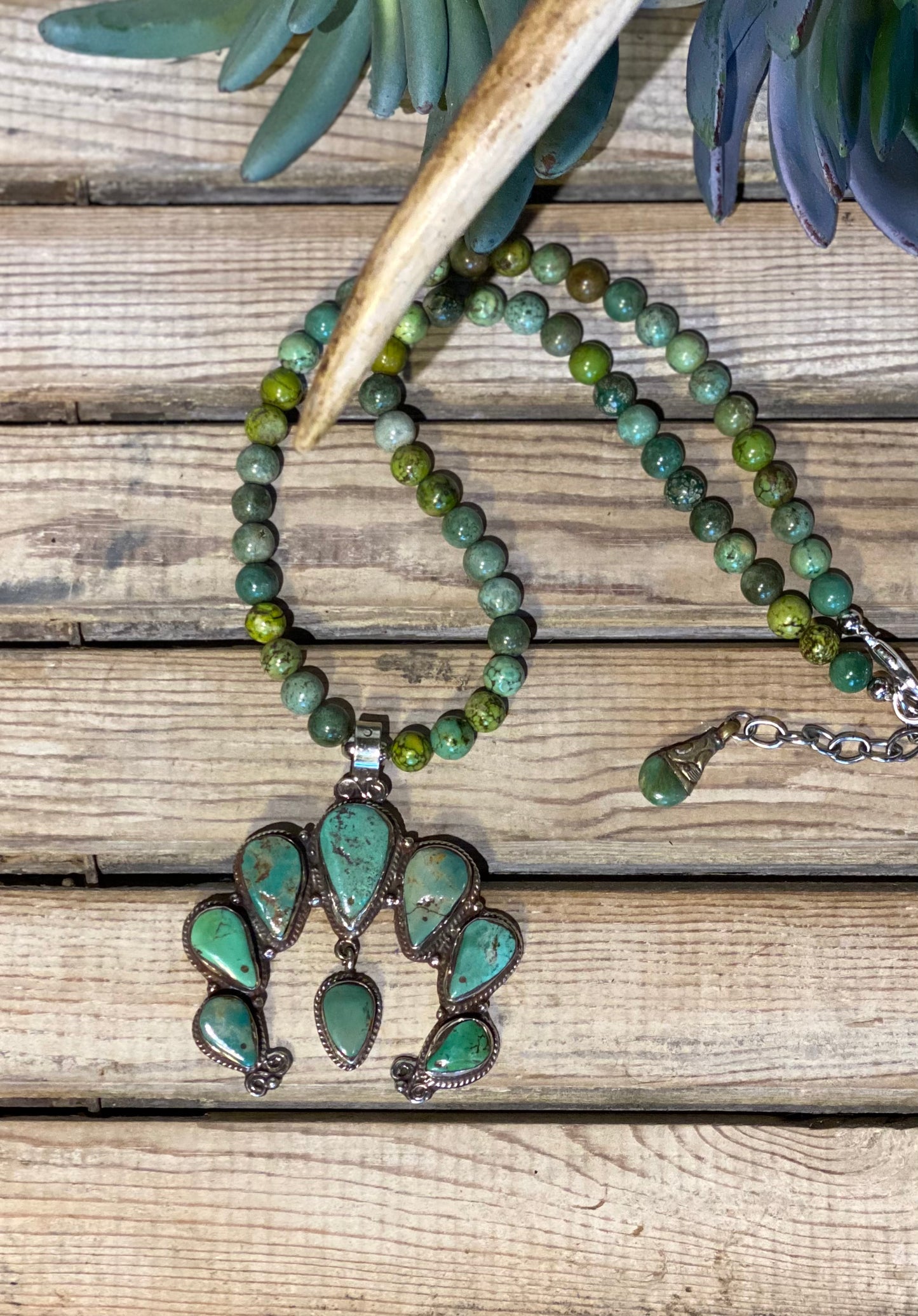 Green Turquoise Squash Blossom Necklace